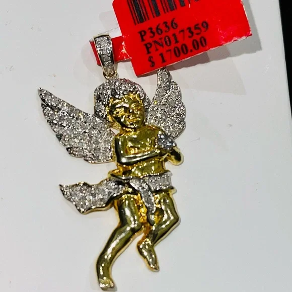 Real diamond.55ct custom made angel pendant charm gold  vermeil best gift ever - Picture 6 of 8